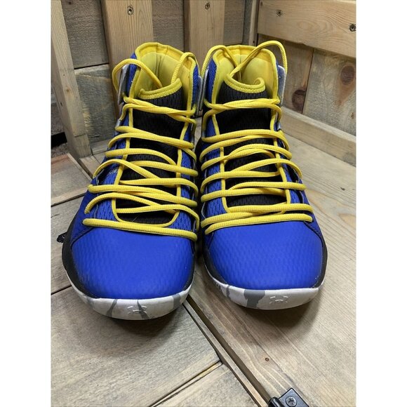 US9 Mens Under Armour UA ICON HOVR Havoc MID Basketball Shoes Blue Yellow main image 6